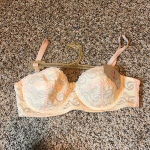 Pink Pearl Lace Bra Full Coverage‎ Padded Underwire Everyday 34C